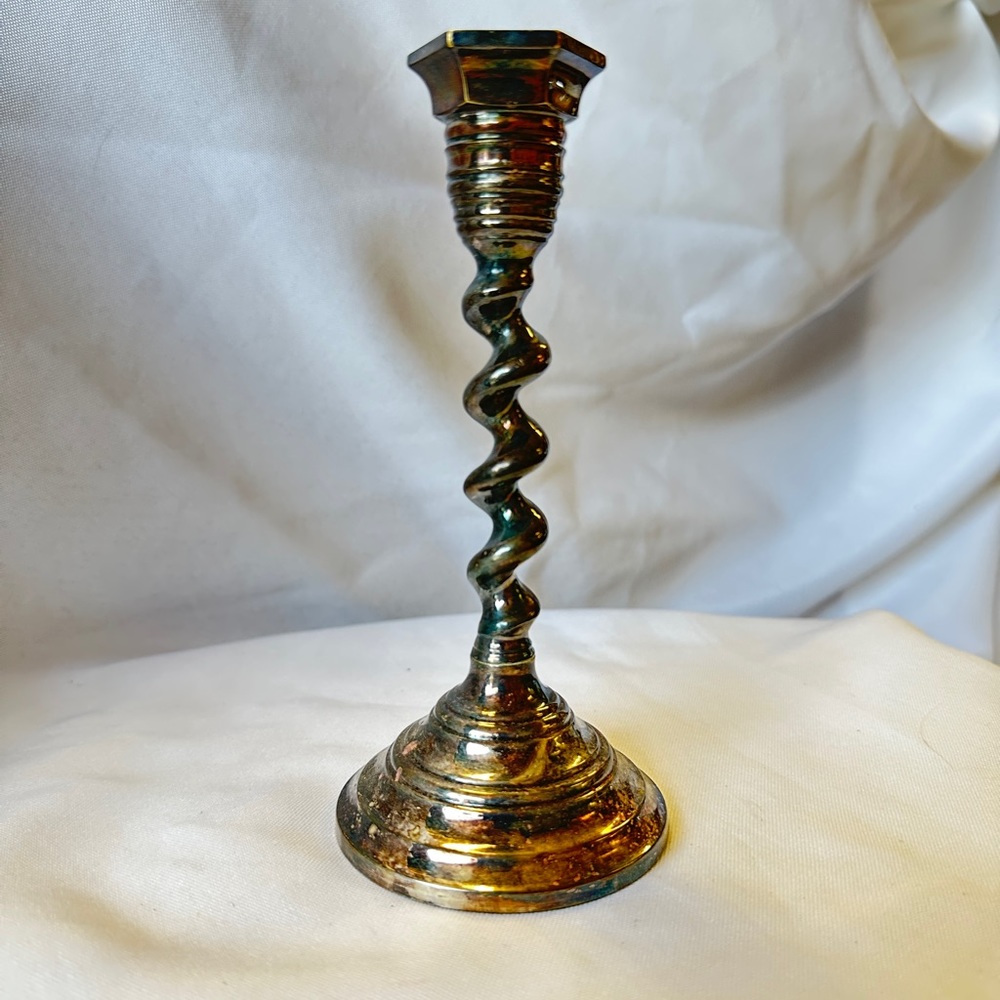 silver tone swirled candlestick